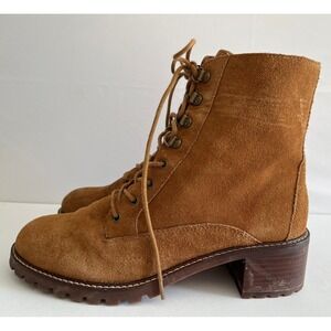 Madewell The Julien Lace-Up Lugsole Boots in Suede - Pecan - Size 9.5